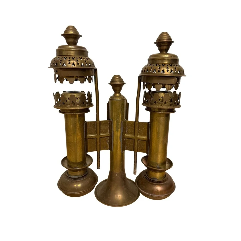 Antique Brass Railroad Car Double Oil Lamp Fixture Railcar Wall Mount Vintage